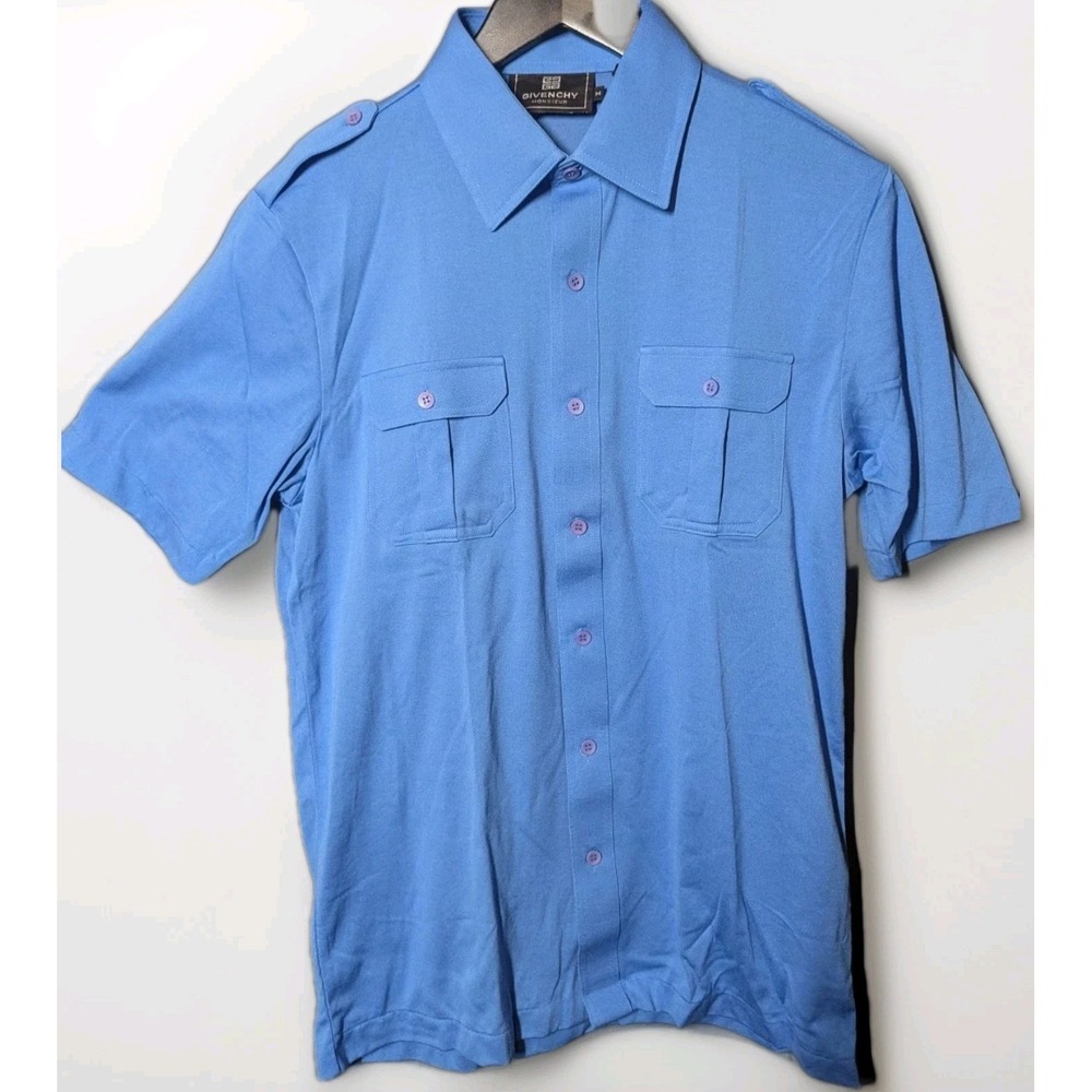 Y2K Era Givenchy Monsieur Shirt M Blue Utility Epaulet Taiwan‎ ROC 80/20 Blend